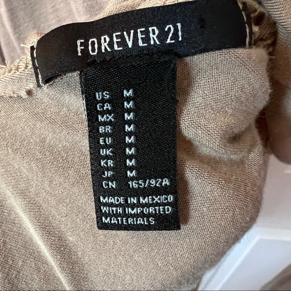 Forever 21 Lace Up Back Tunic Top Size Medium Long Sleeve Neutral Hi Low Tan - Picture 4 of 5